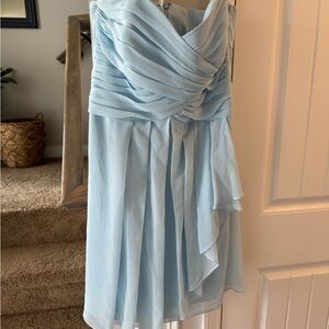 David's Bridal Blue Ruched Wrap Sundress